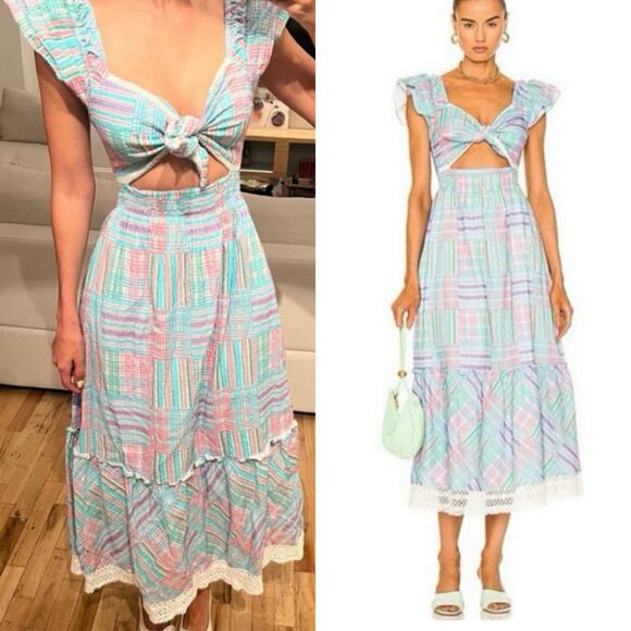 LOVESHACKFANCY Coastal Preppy Emeka Maxi Dress Seersucker Plaid Gingham XS 0/2 - Picture 10 of 12